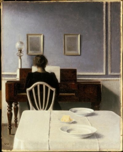 Intérieur avec jeune femme au piano - Vilhelm Hammershoi